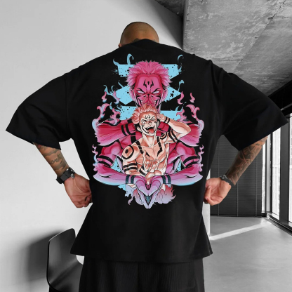 Unisex Casual Anime Ryomen Sukuna Print T-shirt-AnimeClothe