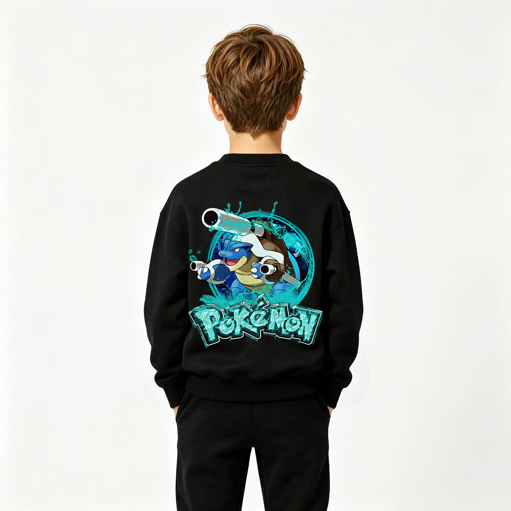 Pokémon Anime Graphic Crewneck Sweatshirt for Blastoise Kids Cartoon Print Cotton Tee