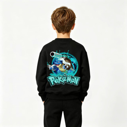 Pokémon Anime Graphic Crewneck Sweatshirt for Blastoise Kids Cartoon Print Cotton Tee