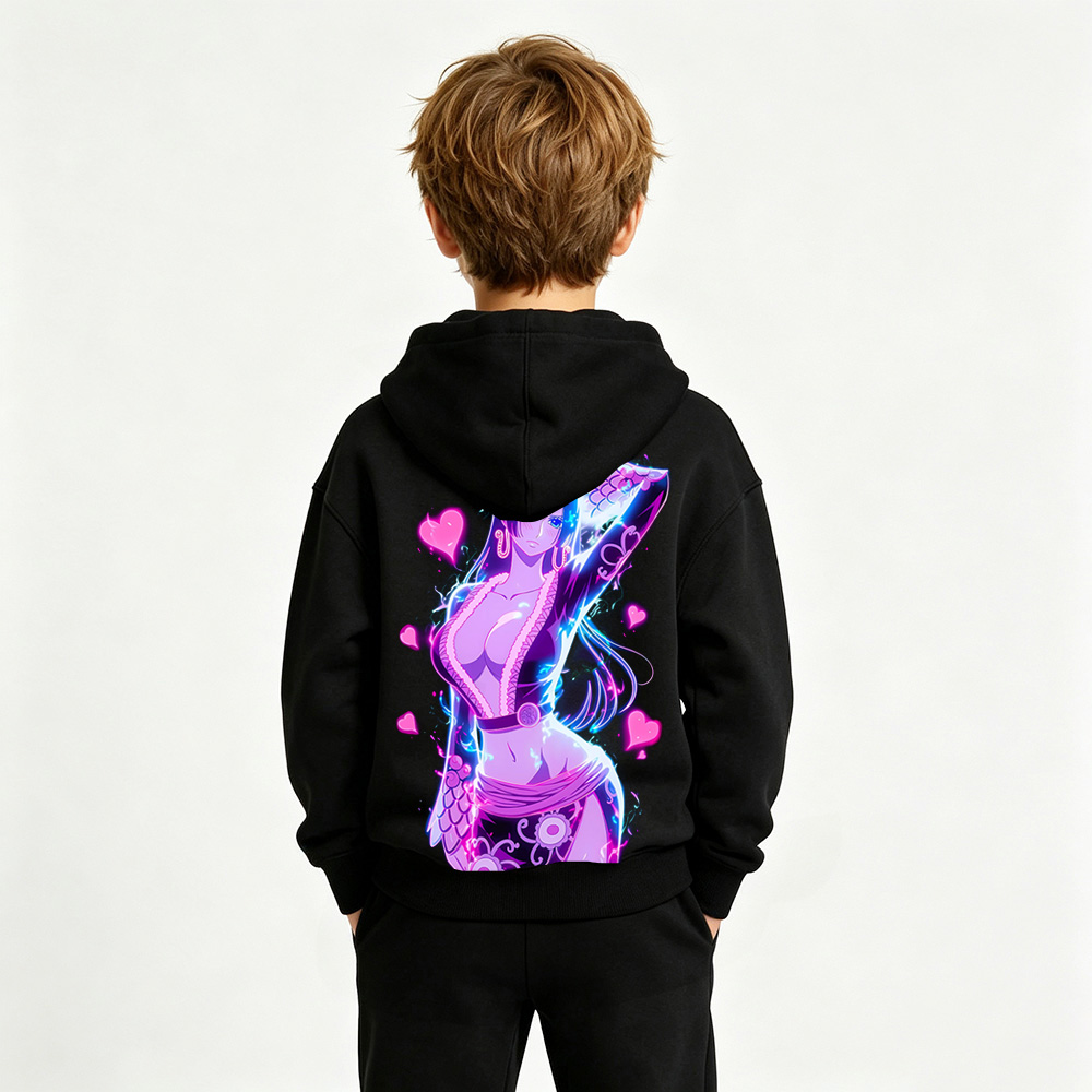 One Piece Anime Graphic Hoodie for Boa Hancock Kids Cartoon Print Cotton Tee