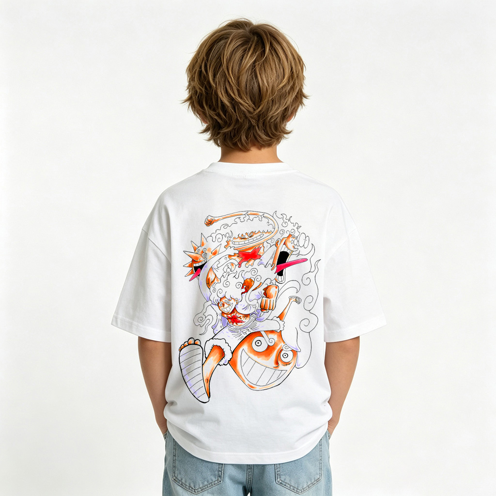 One Piece Anime Graphic Crewneck Sweatshirt for Gear 5 Luffy Kids Cartoon Print Cotton Tee