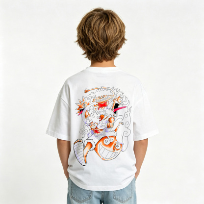 One Piece Anime Graphic Crewneck Sweatshirt for Gear 5 Luffy Kids Cartoon Print Cotton Tee