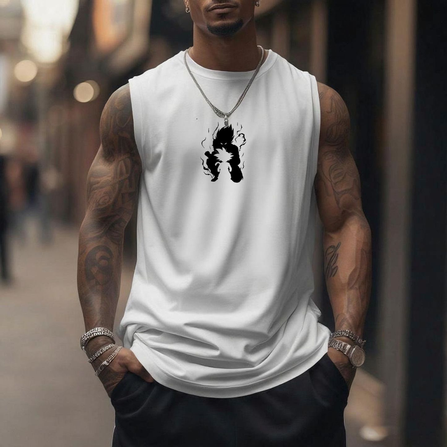 Unisex Oversized Angry Anime Print Tank Top