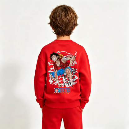 One Piece Luffy Anime Graphic Crewneck Sweatshirt for Kids Cartoon Print Cotton Tee