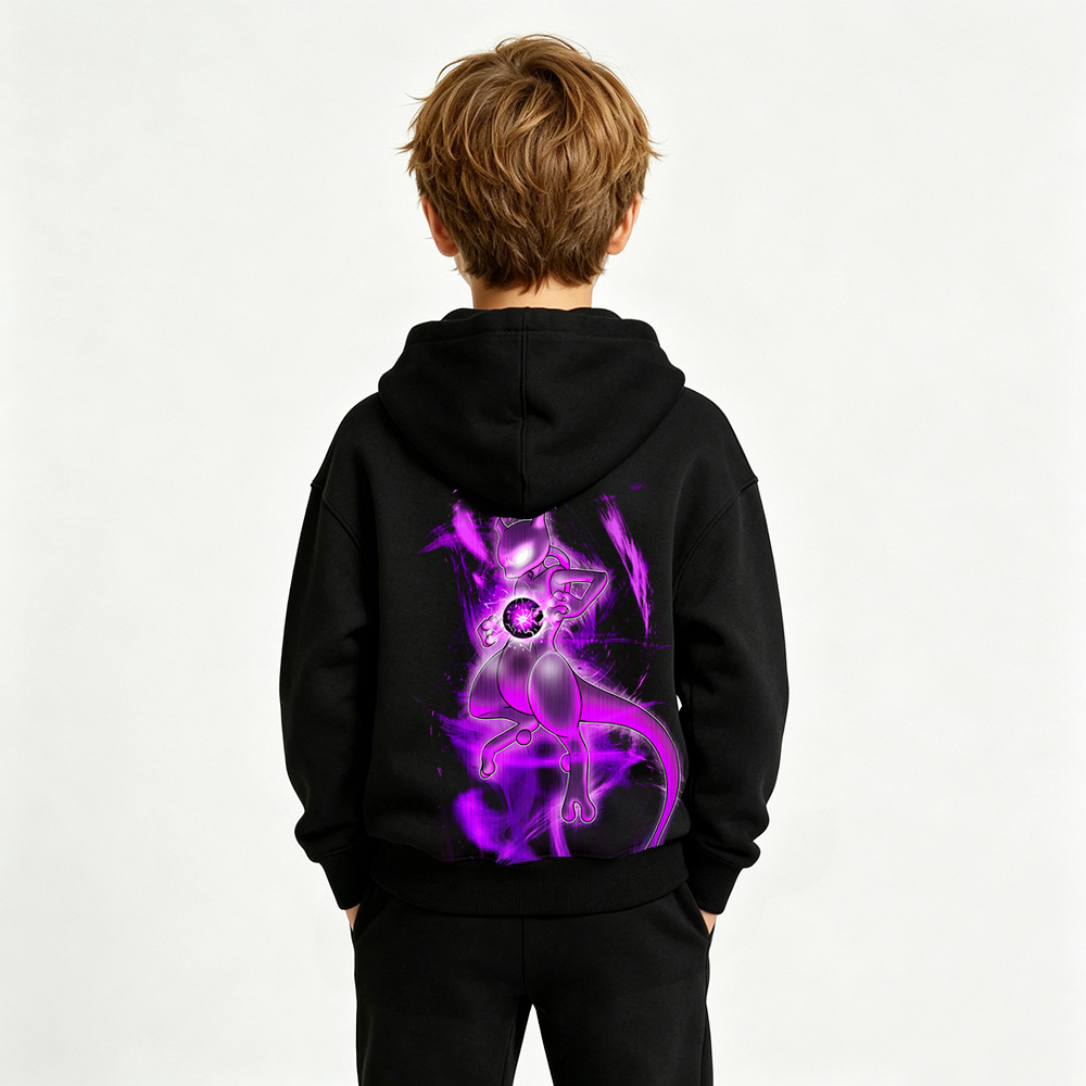 Pokémon Mewtwo Anime Graphic Hoodie for Kids Cartoon Print Cotton Tee