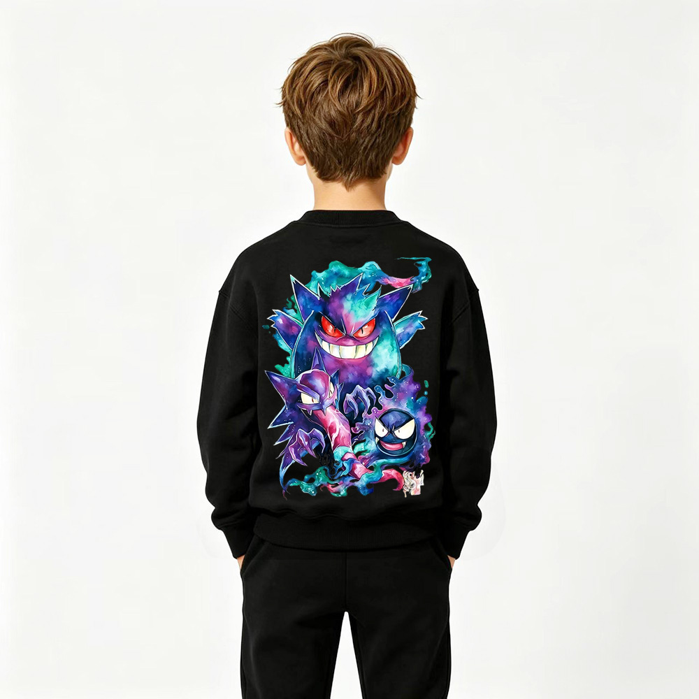 Pokémon Gengar Anime Graphic Crewneck Sweatshirt for Kids Cartoon Print Cotton Tee