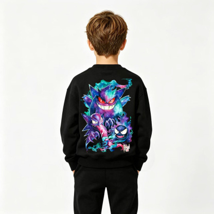 Pokémon Gengar Anime Graphic Crewneck Sweatshirt for Kids Cartoon Print Cotton Tee