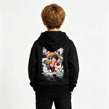 One Piece Anime Graphic Hoodie for Gear 5 Luffy Kids Cartoon Print Cotton Tee