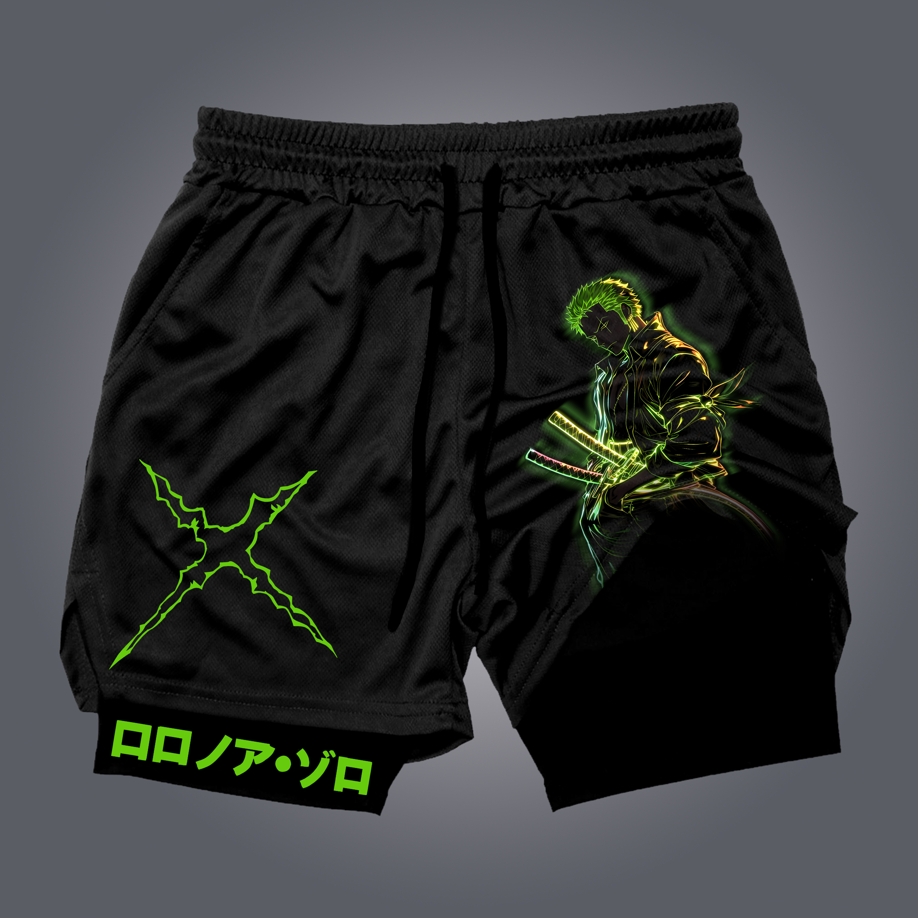 Unisex Anime Print Drawstring One Piece Shorts