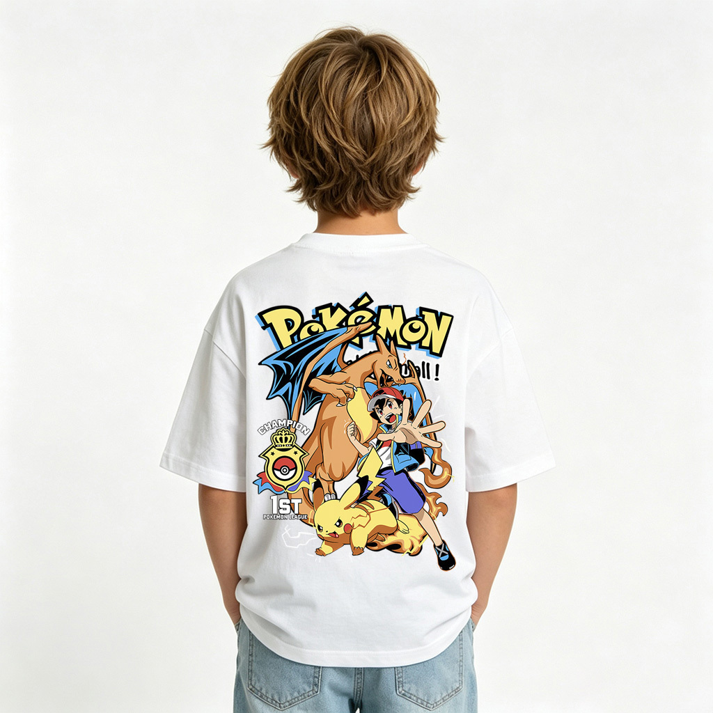 Pokémon Anime Graphic T-Shirt for Kids Cartoon Print Cotton Tee