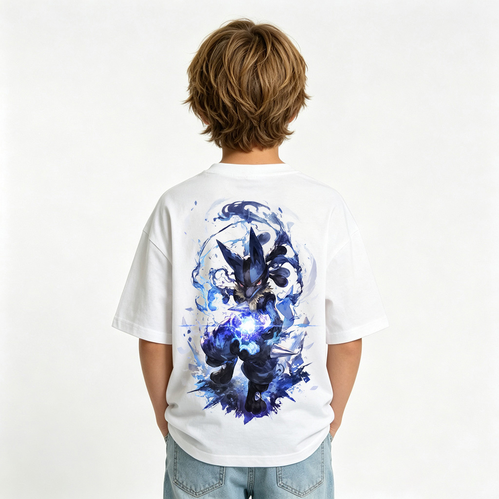 Pokémon Anime Graphic T-Shirt for Lucario Kids Cartoon Print Cotton Tee