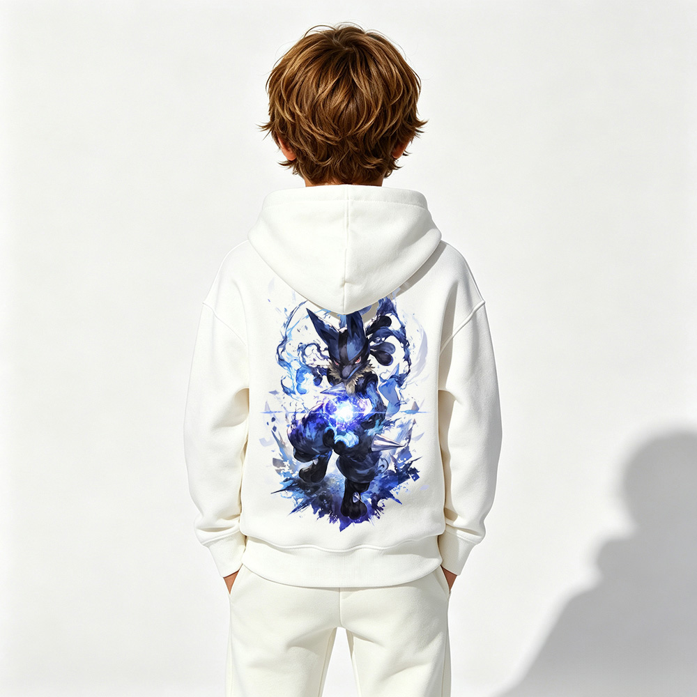 Pokémon Anime Graphic Hoodie for Lucario Kids Cartoon Print Cotton Tee