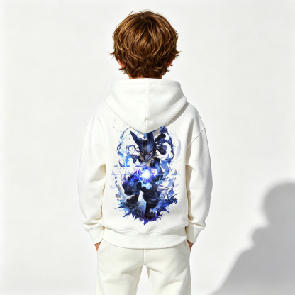 Pokémon Anime Graphic Hoodie for Lucario Kids Cartoon Print Cotton Tee
