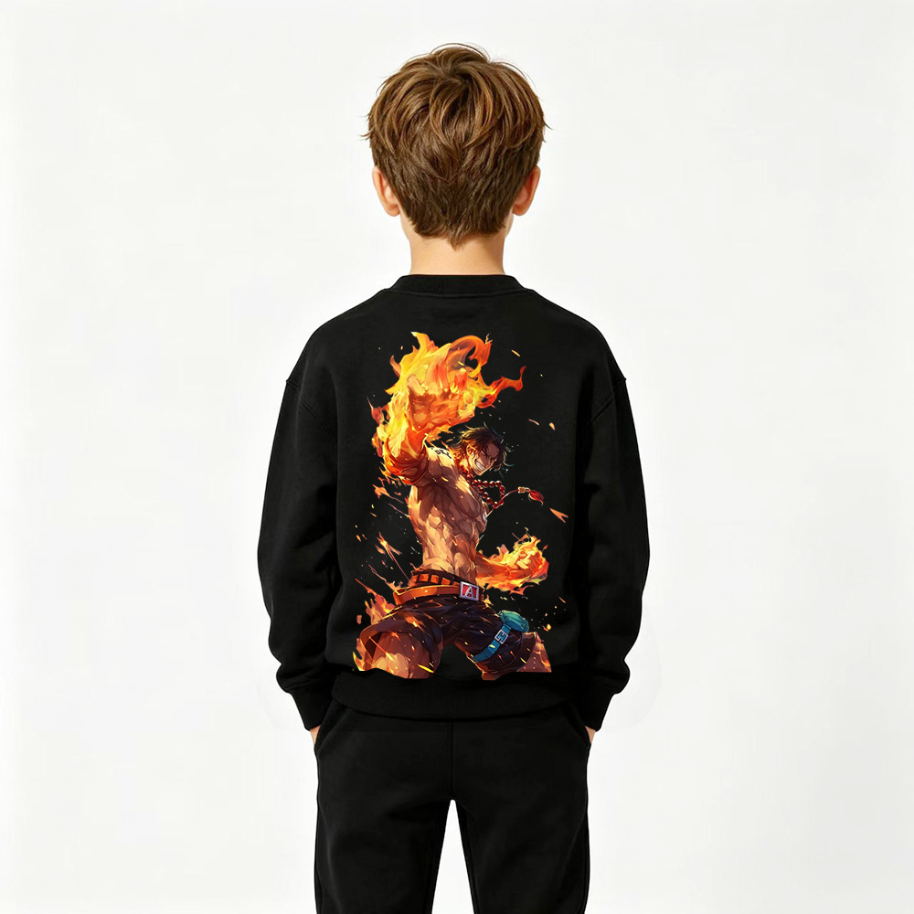 One Piece Anime Graphic Crewneck Sweatshirt for Ace Kids Cartoon Print Cotton Tee