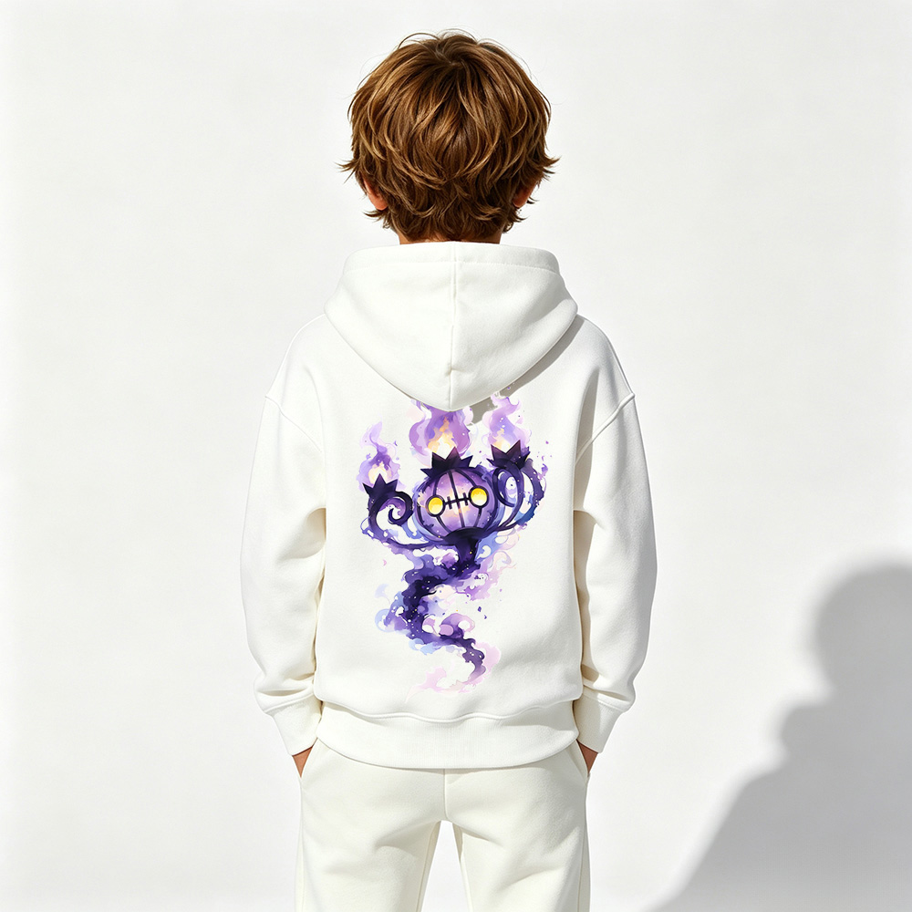 Pokémon Anime Graphic Hoodie for Chandelure Kids Cartoon Print Cotton Tee