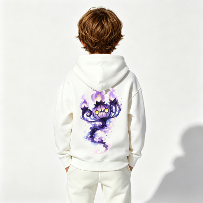 Pokémon Anime Graphic Hoodie for Chandelure Kids Cartoon Print Cotton Tee