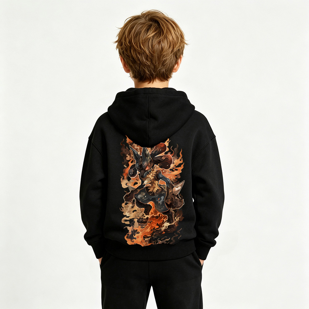 Pokémon Anime Graphic Hoodie for Lucario Kids Cartoon Print Cotton Tee