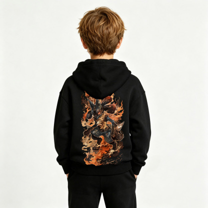 Pokémon Anime Graphic Hoodie for Lucario Kids Cartoon Print Cotton Tee