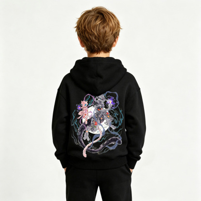 Pokémon Anime Graphic Hoodie for Mewtwo Kids Cartoon Print Cotton Tee