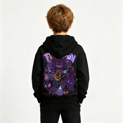 Pokémon Gengar Anime Graphic Hoodie for Kids Cartoon Print Cotton Tee