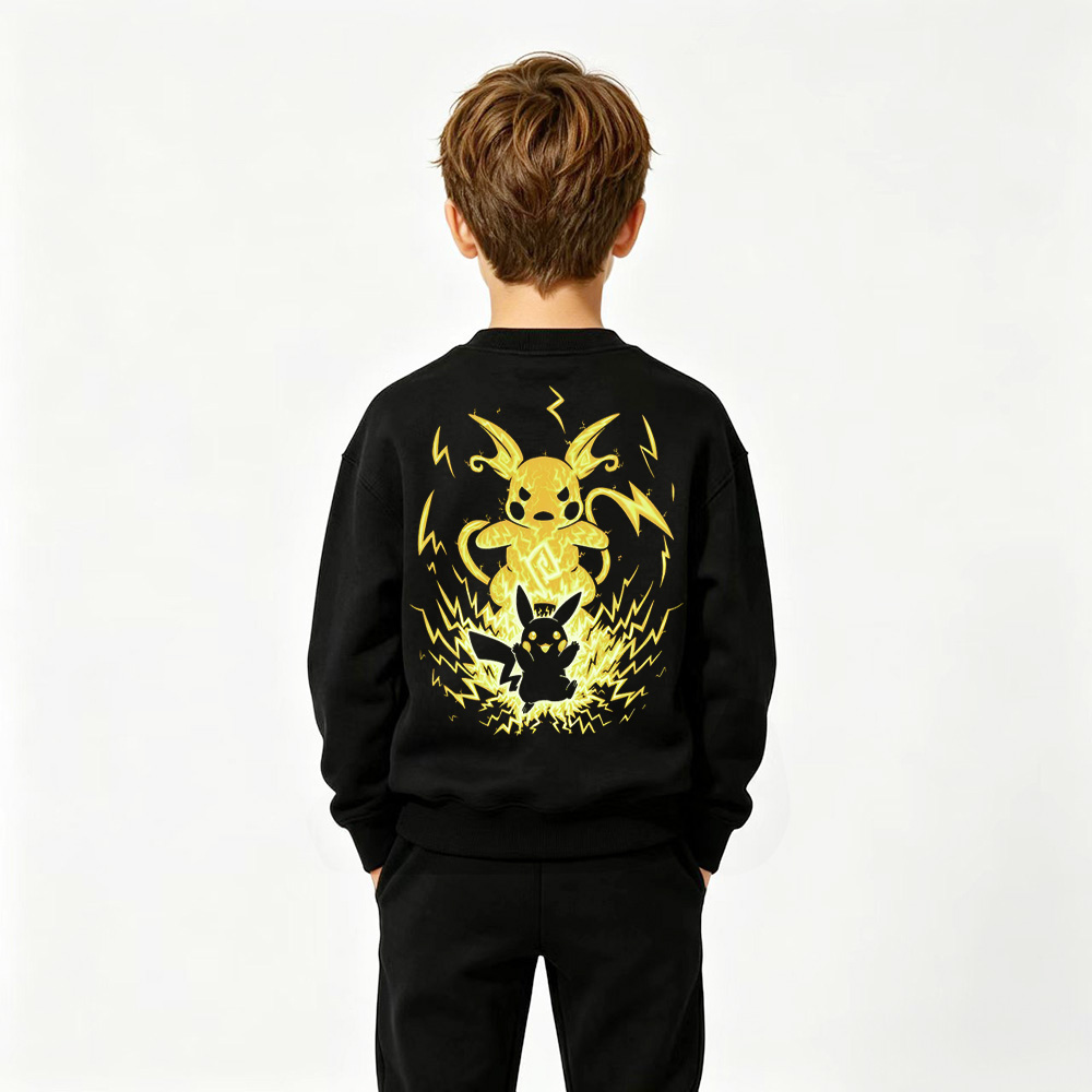 Pokémon Anime Graphic Crewneck Sweatshirt for Pikachu Kids Cartoon Print Cotton Tee
