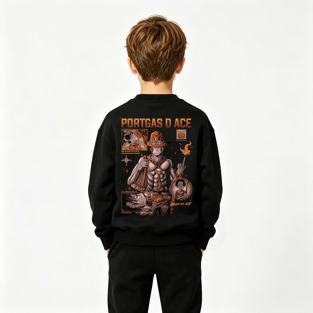 One Piece Anime Graphic Crewneck Sweatshirt for Ace Kids Cartoon Print Cotton Tee