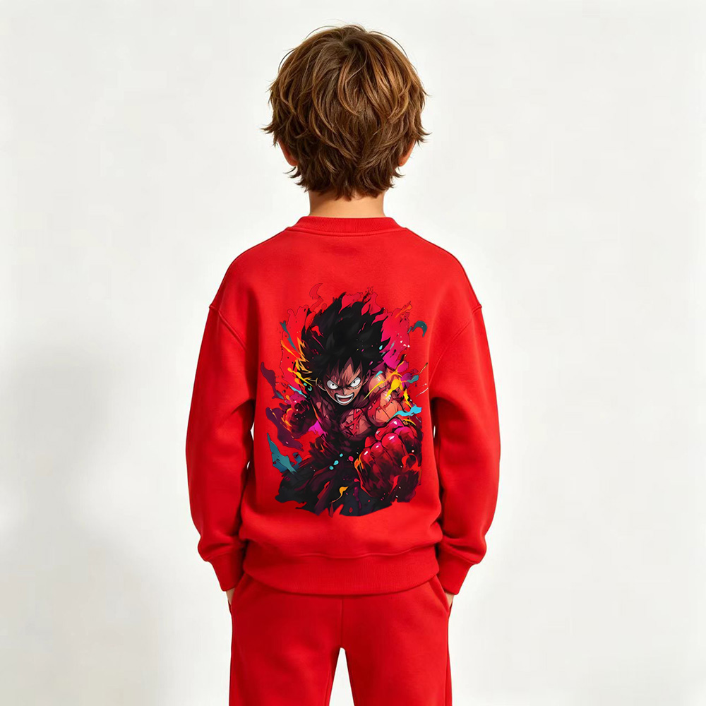 One Piece Luffy Anime Graphic Crewneck Sweatshirt for Gear 5 Luffy Kids Cartoon Print Cotton Tee