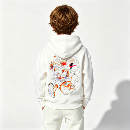 One Piece Anime Graphic Hoodie for Gear 5 Luffy Kids Cartoon Print Cotton Tee