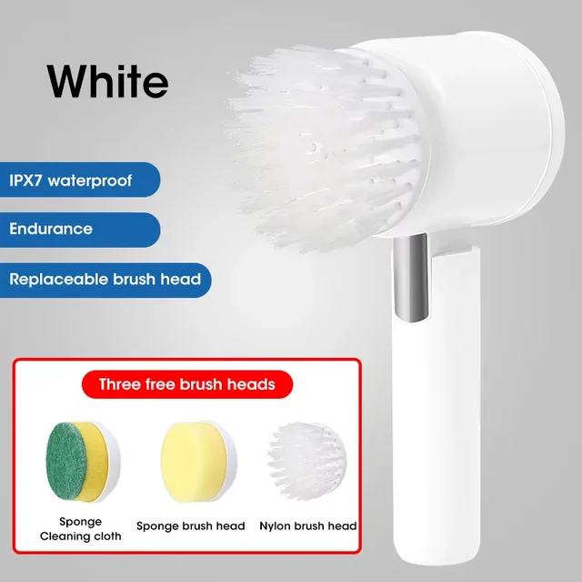 New Electric Spin Scrubber,Bathroom Cleaning Brush Power Scrubber with 5 Replaceable Brush Heads, 5 in 1 Electric Cleaning Brush-Build Smart Sourcing Limited