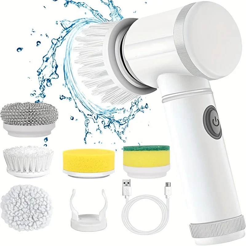 New Electric Spin Scrubber,Bathroom Cleaning Brush Power Scrubber with 5 Replaceable Brush Heads, 5 in 1 Electric Cleaning Brush-Build Smart Sourcing Limited