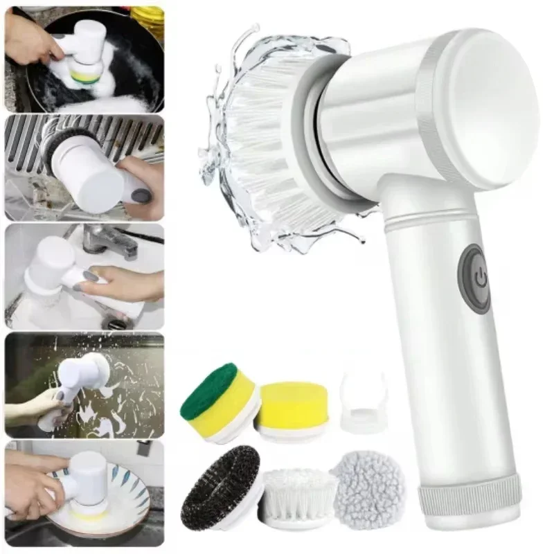 New Electric Spin Scrubber,Bathroom Cleaning Brush Power Scrubber with 5 Replaceable Brush Heads, 5 in 1 Electric Cleaning Brush-Build Smart Sourcing Limited