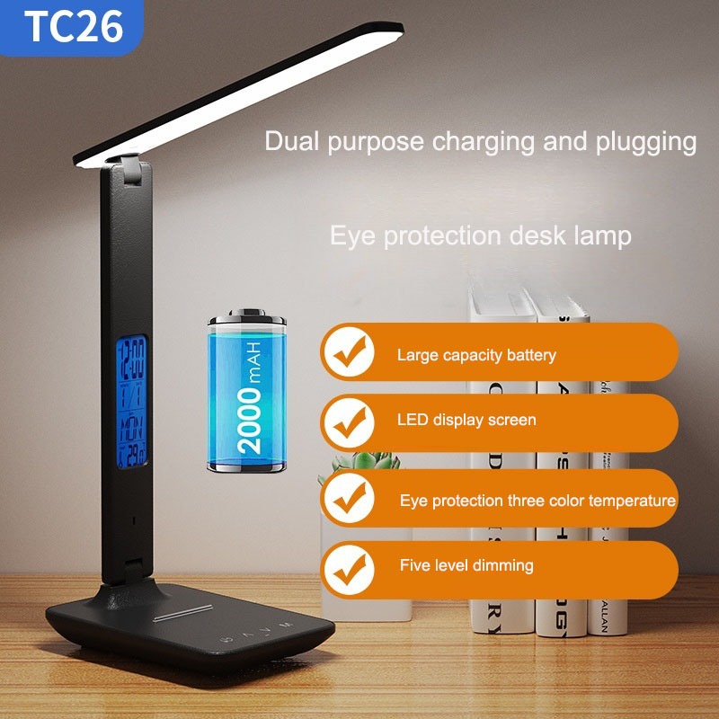 Folding alarm clock, time display, learning, reading, business, office, adjustable light, eye protection desk lamp-Build Smart Sourcing Limited