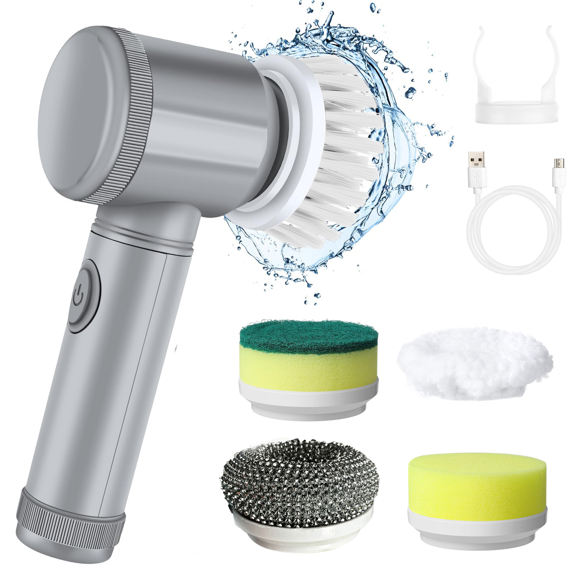 New Electric Spin Scrubber,Bathroom Cleaning Brush Power Scrubber with 5 Replaceable Brush Heads, 5 in 1 Electric Cleaning Brush-Build Smart Sourcing Limited