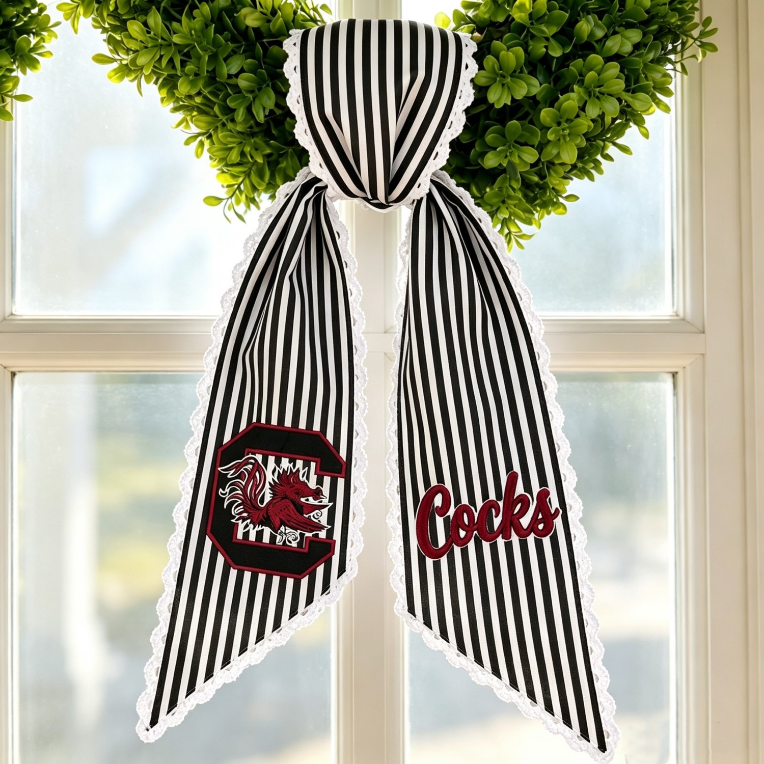 Personalized College Football Wreath Sash, Custom Monogram Door Bow, Striped Game Day & Tailgate Decor