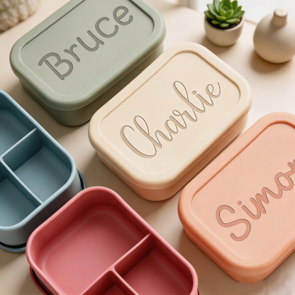 Personalized Silicone Bento Lunch Box for Kids, Custom Name Engraved Lunch Container, Leakproof School Lunch Box, Back to School Gift for Children