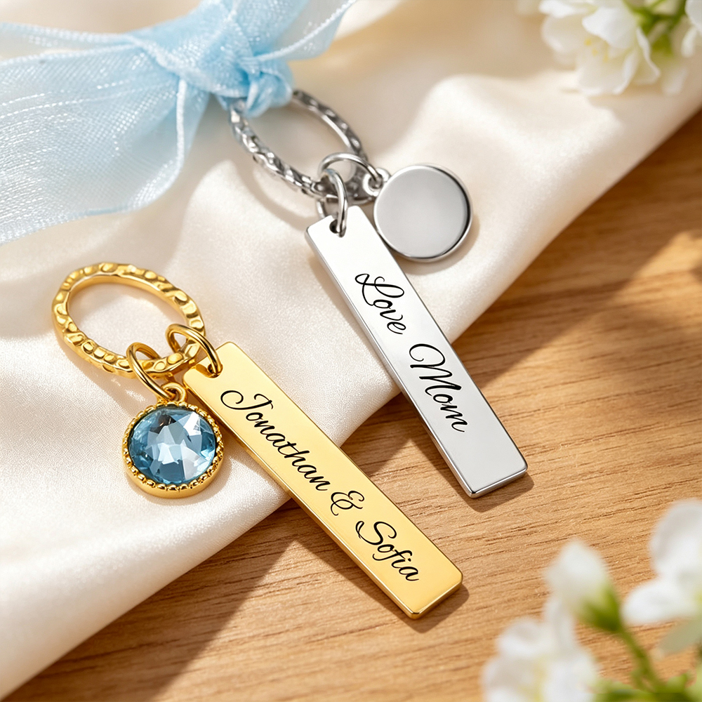 Personalized Engraved Bridal Bouquet Charm with Blue Crystal, Custom Wedding Keepsake Gift for Bride