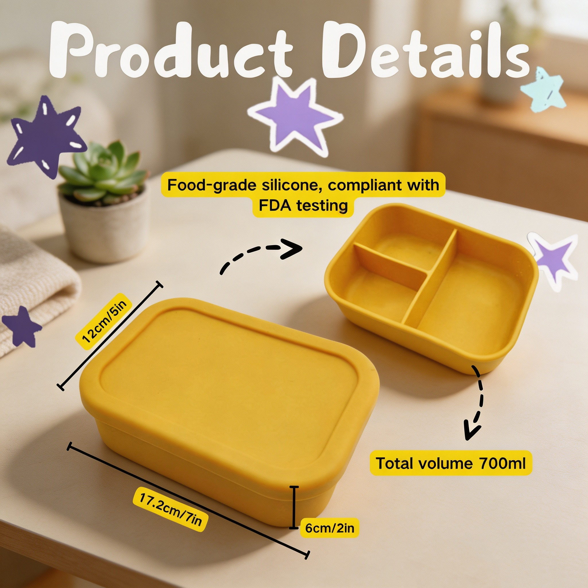 Personalized Silicone Bento Lunch Box for Kids, Custom Name Engraved Lunch Container, Leakproof School Lunch Box, Back to School Gift for Children