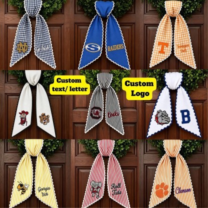 Personalized College Football Wreath Sash, Custom Monogram Door Bow, Striped Game Day & Tailgate Decor