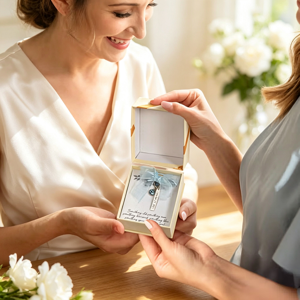 Personalized Engraved Bridal Bouquet Charm with Blue Crystal, Custom Wedding Keepsake Gift for Bride