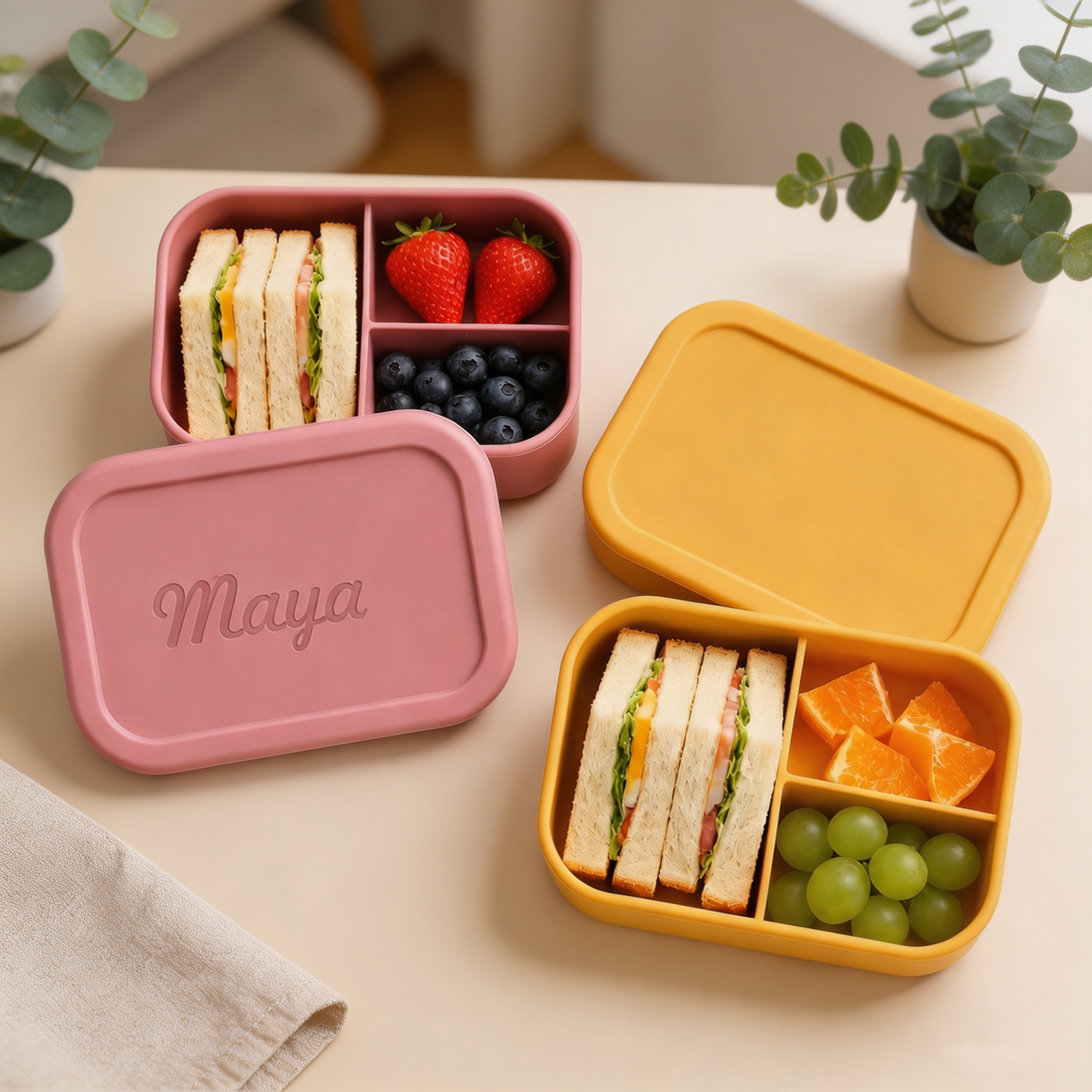 Personalized Silicone Bento Lunch Box for Kids, Custom Name Engraved Lunch Container, Leakproof School Lunch Box, Back to School Gift for Children