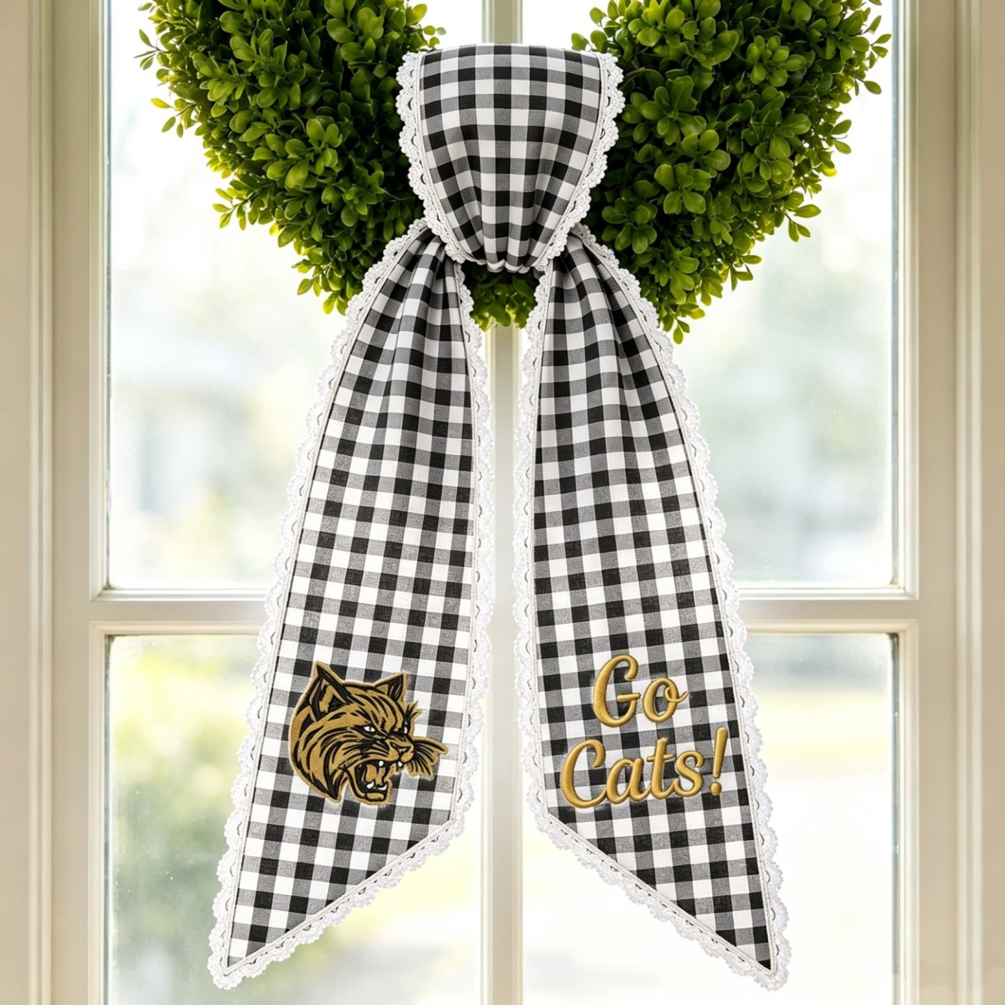 Personalized College Football Wreath Sash, Custom Monogram Door Bow, Striped Game Day & Tailgate Decor