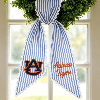 Personalized College Football Wreath Sash, Custom Monogram Door Bow, Striped Game Day & Tailgate Decor
