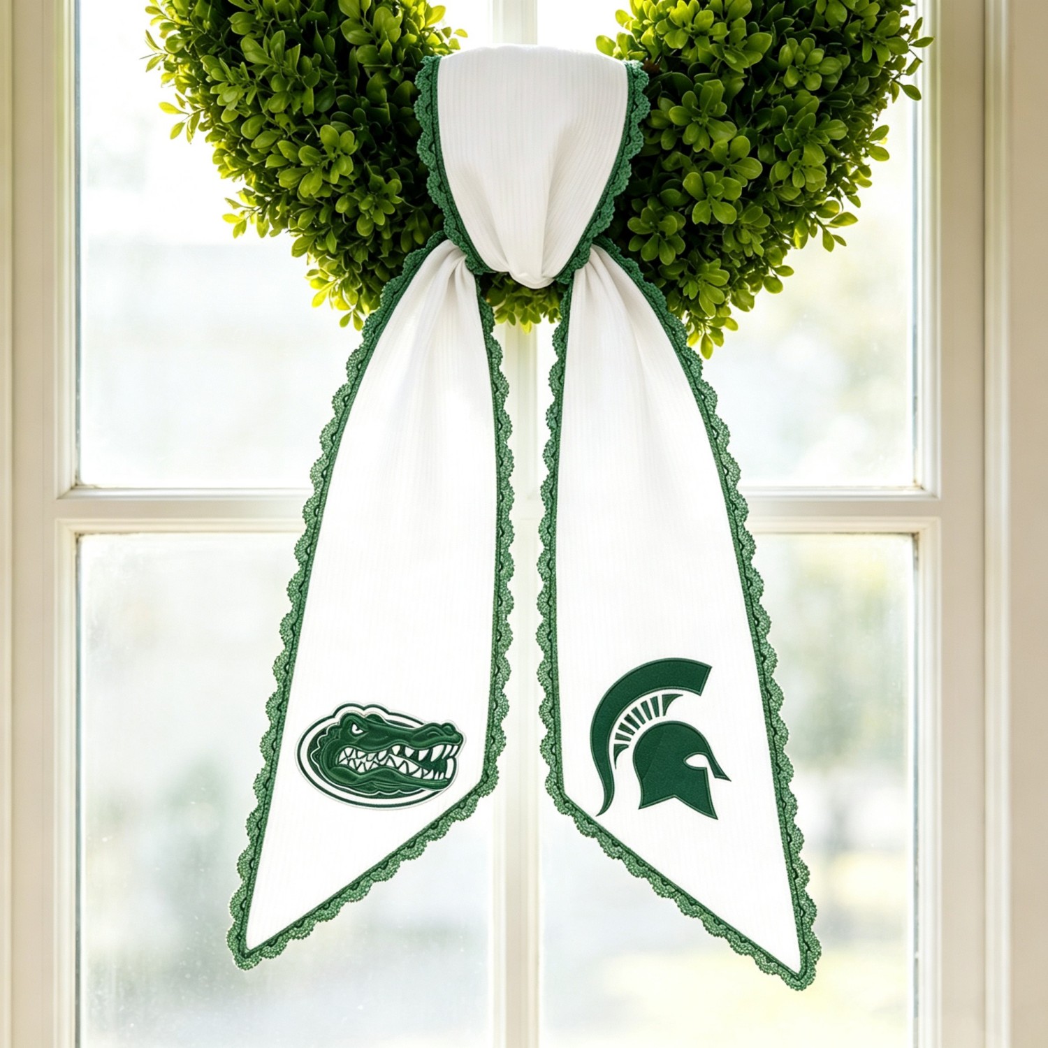 Personalized College Football Wreath Sash, Custom Monogram Door Bow, Striped Game Day & Tailgate Decor