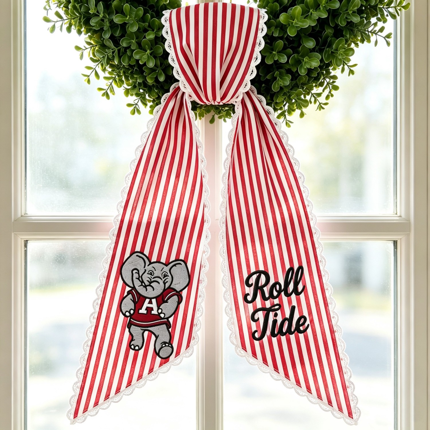 Personalized College Football Wreath Sash, Custom Monogram Door Bow, Striped Game Day & Tailgate Decor