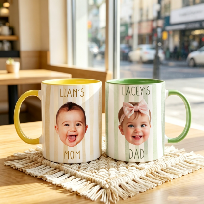 Personalized Baby Face Mug, Custom Photo Coffee Cup with Name, Funny Gift for Dad, Mom, Grandpa or Grandma, New Parent Keepsake