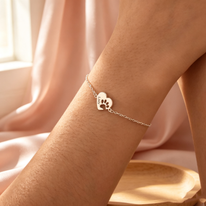 Personalized Paw Print Bracelet with Pet Name, Custom Dog & Cat Memorial Jewelry, Pet Loss Gift for Dog Mom and Cat Mom