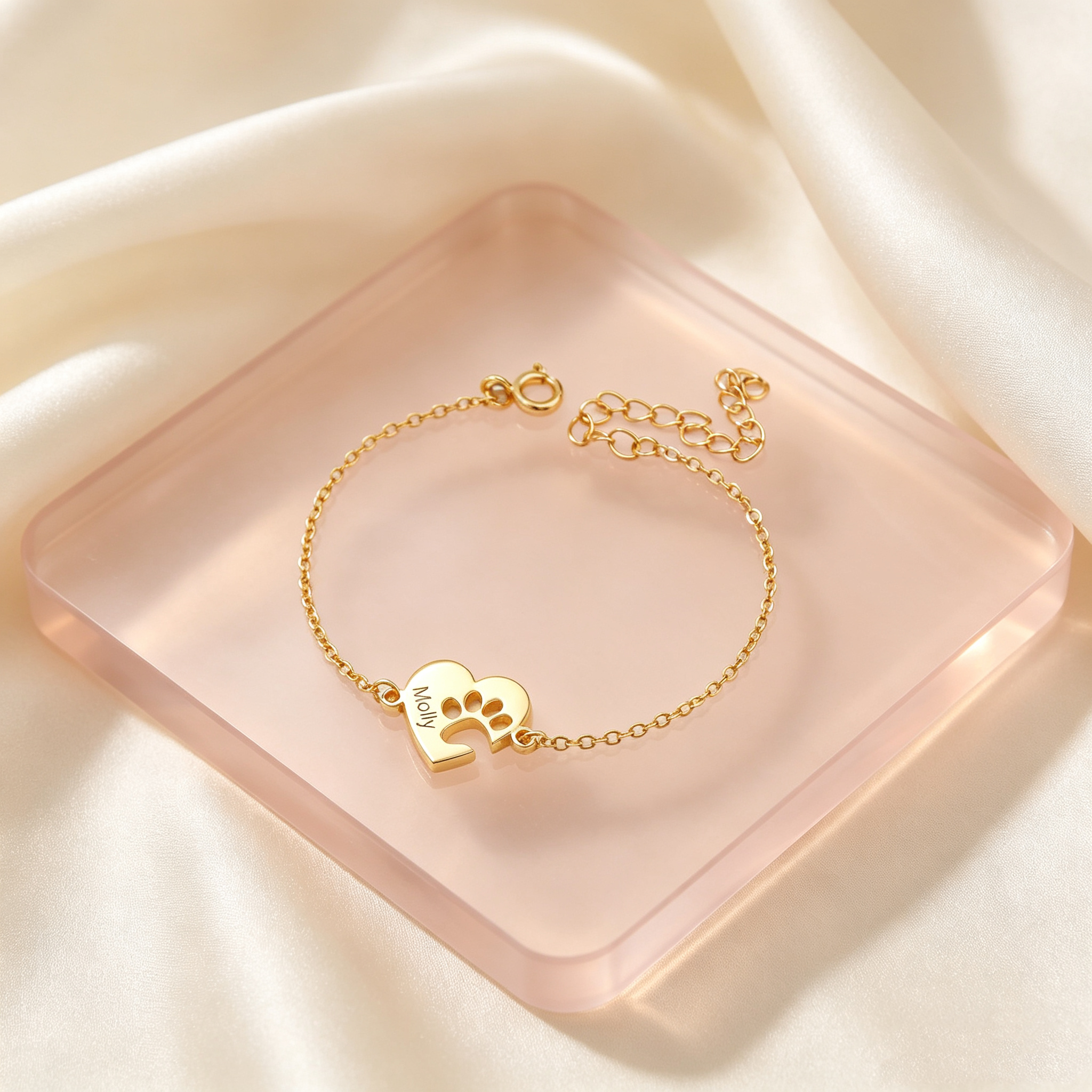 Personalized Paw Print Bracelet with Pet Name, Custom Dog & Cat Memorial Jewelry, Pet Loss Gift for Dog Mom and Cat Mom