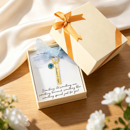 Personalized Engraved Bridal Bouquet Charm with Blue Crystal, Custom Wedding Keepsake Gift for Bride