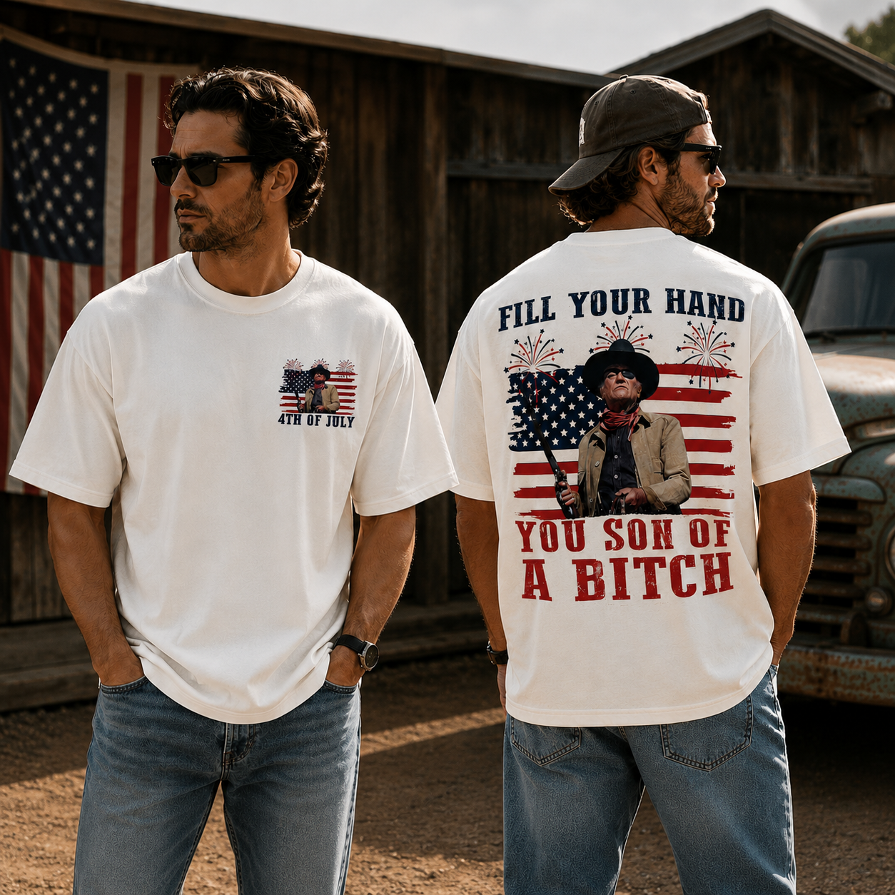 Fill Your Hand You Son of A Bitch Western Cowboy Patriotic Graphic T-Shirt