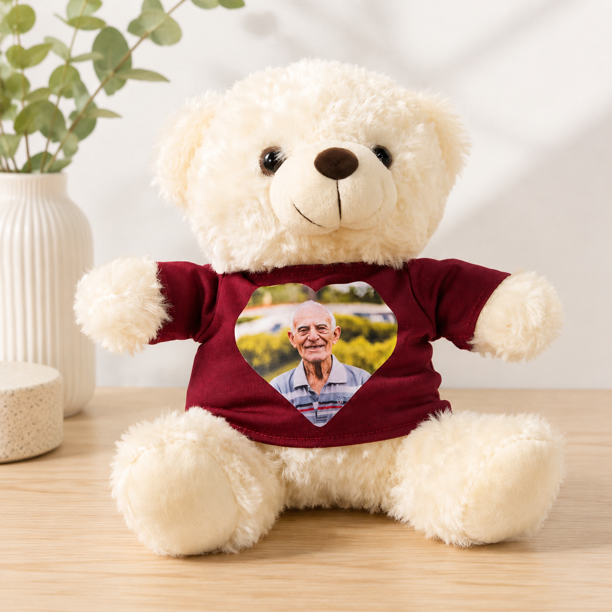 Personalized Memory Teddy Bear with Photo Heart Shirt, Custom Plush Bear Gift for Anniversary, Memorial Keepsake, Family & Loved Ones